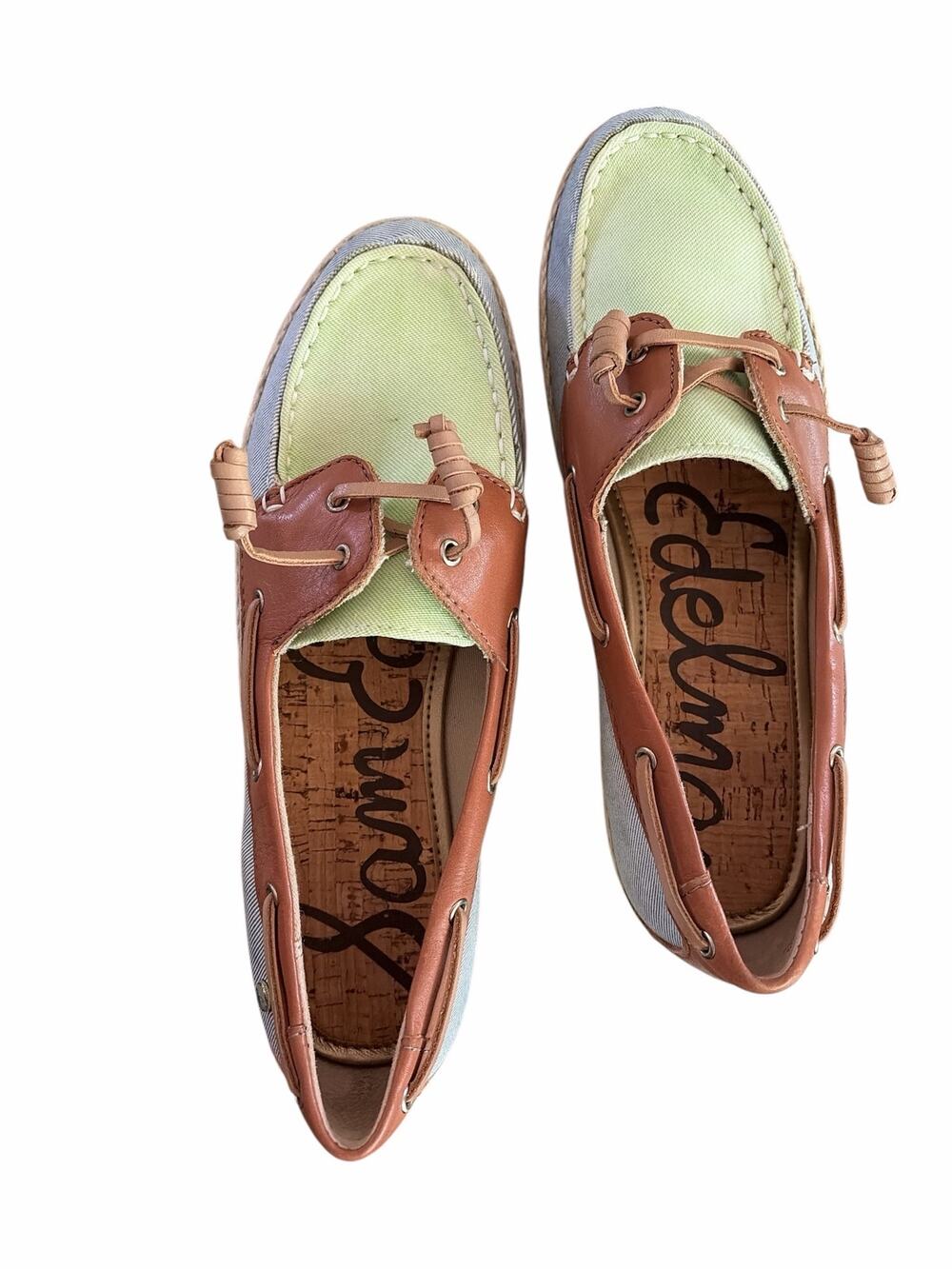 Sam Edelman Sebastian Denim Saddle Lime Boat Shoes size 6.5 NEW